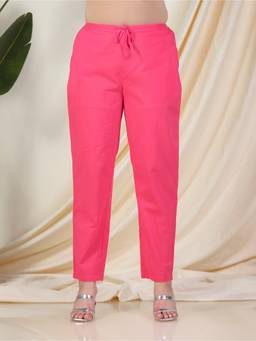 ARAMYA - Women Pink Soft Cotton Solid Pant