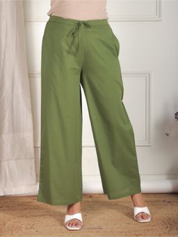 ARAMYA - Women Green Soft Cotton Solid Palazzo