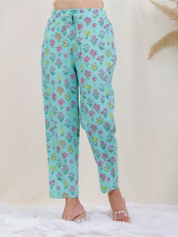 ARAMYA - Women Mint Green Soft Cotton Floral Pant