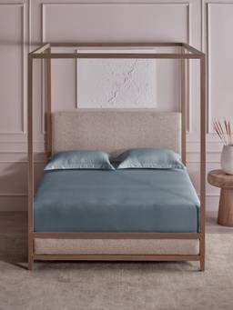 Ddecor Live Beautiful - Geometric Jacquard Flat 300TC King Bedsheet With 2 Pillow Covers - Blue