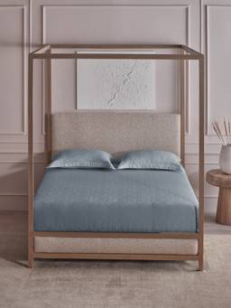 Ddecor Live Beautiful - Abstract Jacquard Flat 300TC King Bedsheet With 2 Pillow Covers - Blue