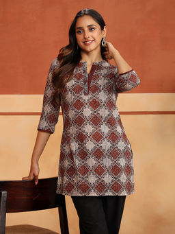 Fabindia - Women Maroon Cotton Bagru Printed Short Kurti
