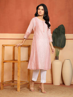 Fabindia - Women Red Cotton Silk Stripes Printed Kurta