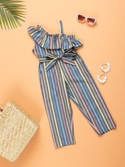 Purple United Kids - Girls Stripes Jumpsuit with Belt (Set of 2)