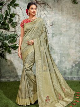Odette - Grey Weaved Silk Designer Saree with Unstitched Blouse