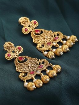 PANASH - Gold-Plated Pink Stone Peacock Shaped Drop Earrings