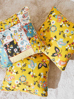 Chumbak - Pixel Paisley Patchwork Cushion Cover (Set of 3) (16x16 inches)