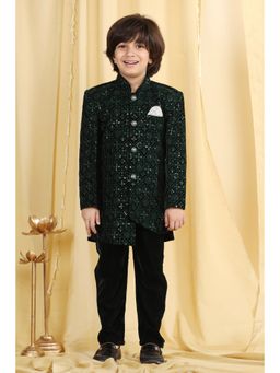 AJ Dezines - Full Sleeve Embroidery Sequence Indo Western Sherwani-Green (Set of 2)