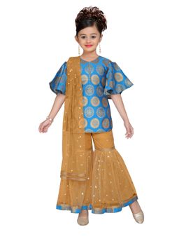 AJ Dezines - Party Wear Firozi Color Kurta and Sharara for Girls (Set of 3)