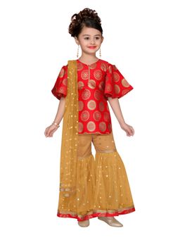 AJ Dezines - Party Wear Red Color Kurta and Sharara for Girls (Set of 3)