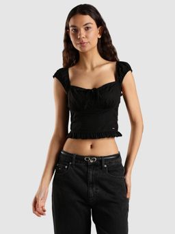 Tommy Hilfiger - Slim Fit Cotton Sweetheart Neck Crop Top - Black