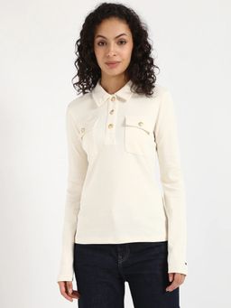 Tommy Hilfiger - Solid Slim Fit Cotton Polo T-shirt - Off White