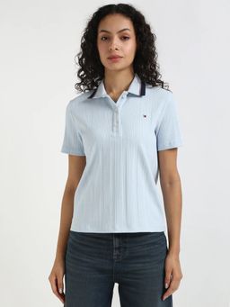 Tommy Hilfiger - textured Regular Fit Cotton Polo T-shirt - Blue