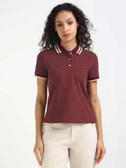 Tommy Hilfiger - Printed Regular Fit Cotton Polo T-shirt - Maroon