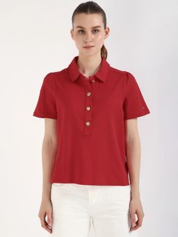 Tommy Hilfiger - Solid Slim Fit Cotton Polo T-shirt - Red