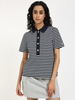 Tommy Hilfiger - Striped Slim Fit Cotton Polo T-shirt - Navy Blue
