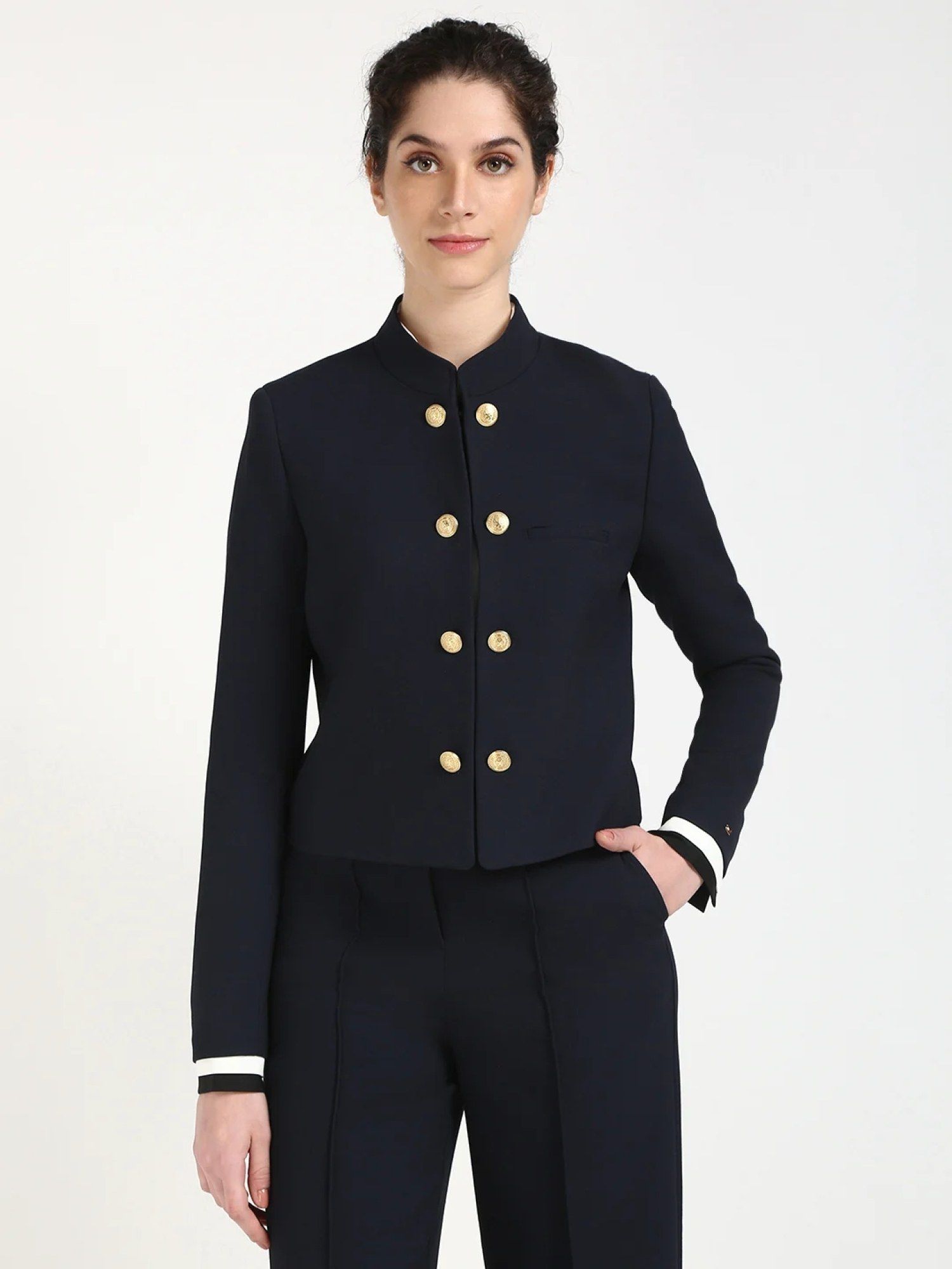 tommy hilfiger Solid Slim Fit Polyester Blazer - Navy Blue-picture-36