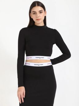 Tommy Hilfiger - Regular Fit Viscose Mock Neck Crop Top - Black