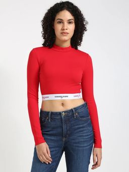 Tommy Hilfiger - Regular Fit Viscose Mock Neck Crop Top - Red