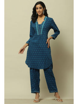 Rangriti - Navy Blue Rayon Straight Co-Ord (Set of 2)