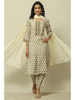 Rangriti - Ivory Viscose Blend Straight Kurta with Pant and Dupatta (Set of 3)