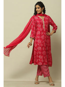 Rangriti - Pink Viscose Blend Straight Kurta with Pant and Dupatta (Set of 3)