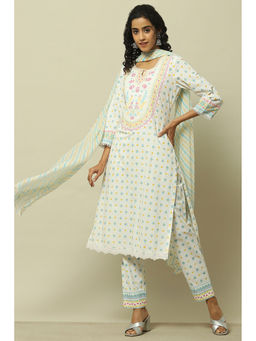 Rangriti - White Cambric Straight Kurta with Pant and Dupatta (Set of 3)