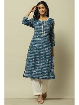 Rangriti - Blue Rayon Straight Kurta