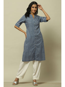 Rangriti - Indigo Blue Cambric Straight Kurta