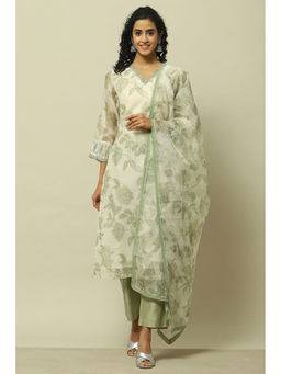 Rangriti - Green Polyester Straight Kurta with Pant and Dupatta (Set of 3)