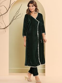 HOUSE OF JAMOTI - Forest Green Velvet Angarkha (Set of 2)