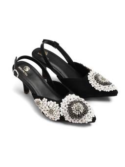 Shilpsutra - Pearl Bloom Peep Toe Black Heels