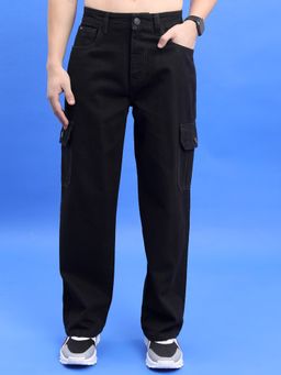 HIGHLANDER - Men's Black Clean Look Cargo Jeans