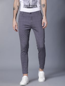 HIGHLANDER - Men's Grey Slim Fit Checked Trousers