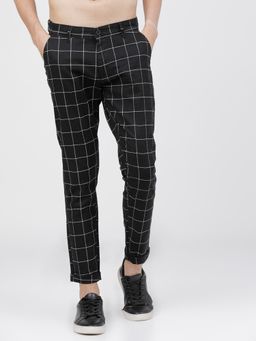 HIGHLANDER - Men's Black Slim Fit Checked Trousers