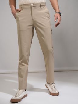 HIGHLANDER - Men's Beige Mid Rise Slim Fit Trousers