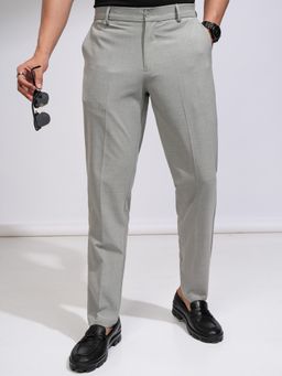HIGHLANDER - Men's Grey Corduroy Textured Smart Formal Trousers
