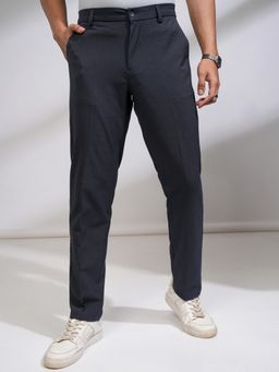 HIGHLANDER - Men's Navy Blue Midi Rise Relaxed Fit Trousers
