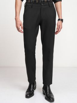 HIGHLANDER - Men's Black Comfort Slim Fit Formal Trousers