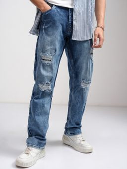 HIGHLANDER - Men's Straight Fit Mildly Distressed Light Fade Stretchable Jeans