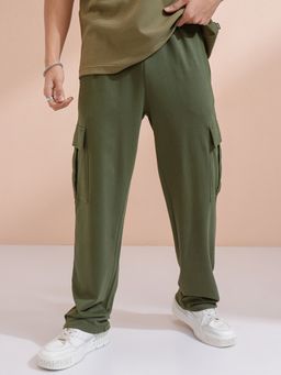 HIGHLANDER - Men's Olive Relaxed Straight Fit Knitted Cargo Trouser