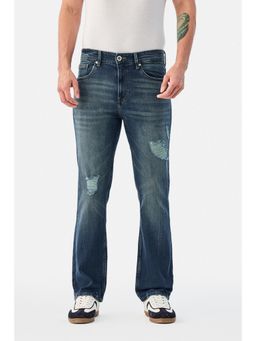 Snitch - Navy Blue Heavy Distressed Straight Casual Jeans for Men