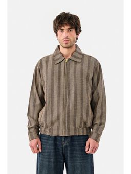 Snitch - Brown Stripes Full Sleeves Oversized Casual Jacket for Men