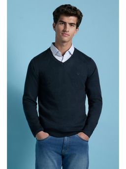 Allen Solly - Men Navy Blue V Neck Full Sleeves Sweater