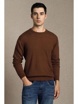 Louis Philippe - Men Brown Textured Crew Neck Full Sleeves Sweater