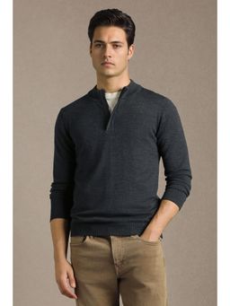 Louis Philippe - Men Grey Solid Full Sleeves Sweater