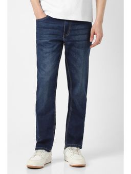 Peter England - Men Navy Blue Mid Wash Jeans