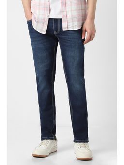 Peter England - Men Navy Blue Light Wash Jeans