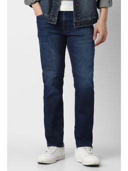 Peter England - Men Navy Blue Mid Wash Jeans