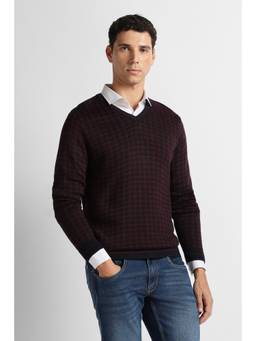 Van Heusen - Men Maroon Print V Neck Sweater